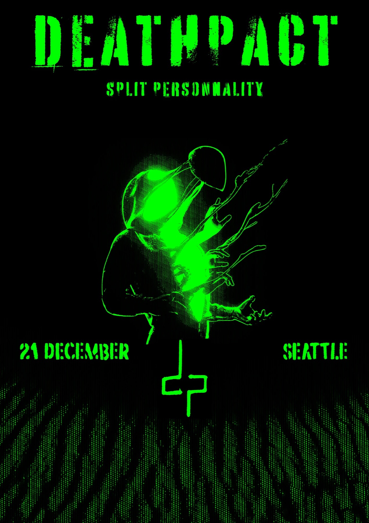 Affiche Deathpact — Split Personality, 21 December, Seattle — silhouette vert fluo sur noir