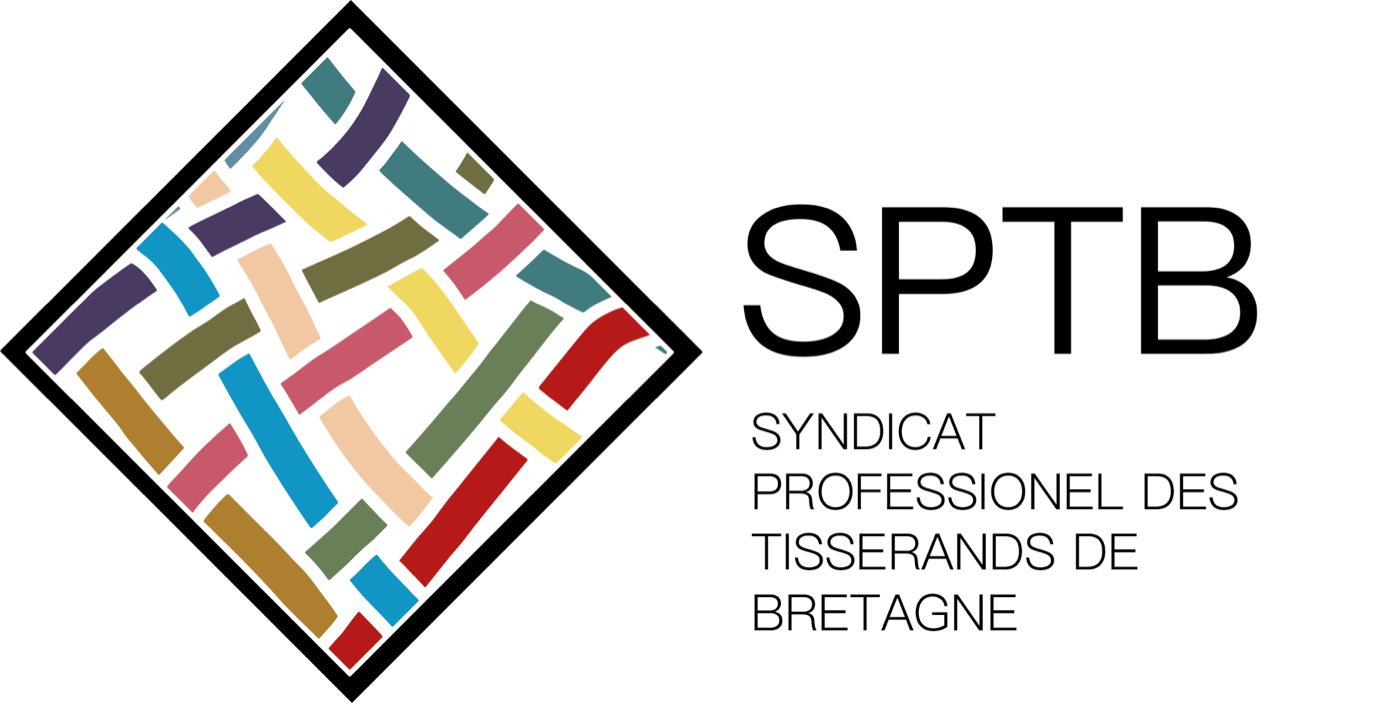 Logo SPTB — Syndicat professionnel des tisserands de Bretagne — losange de bandes de couleur tressées