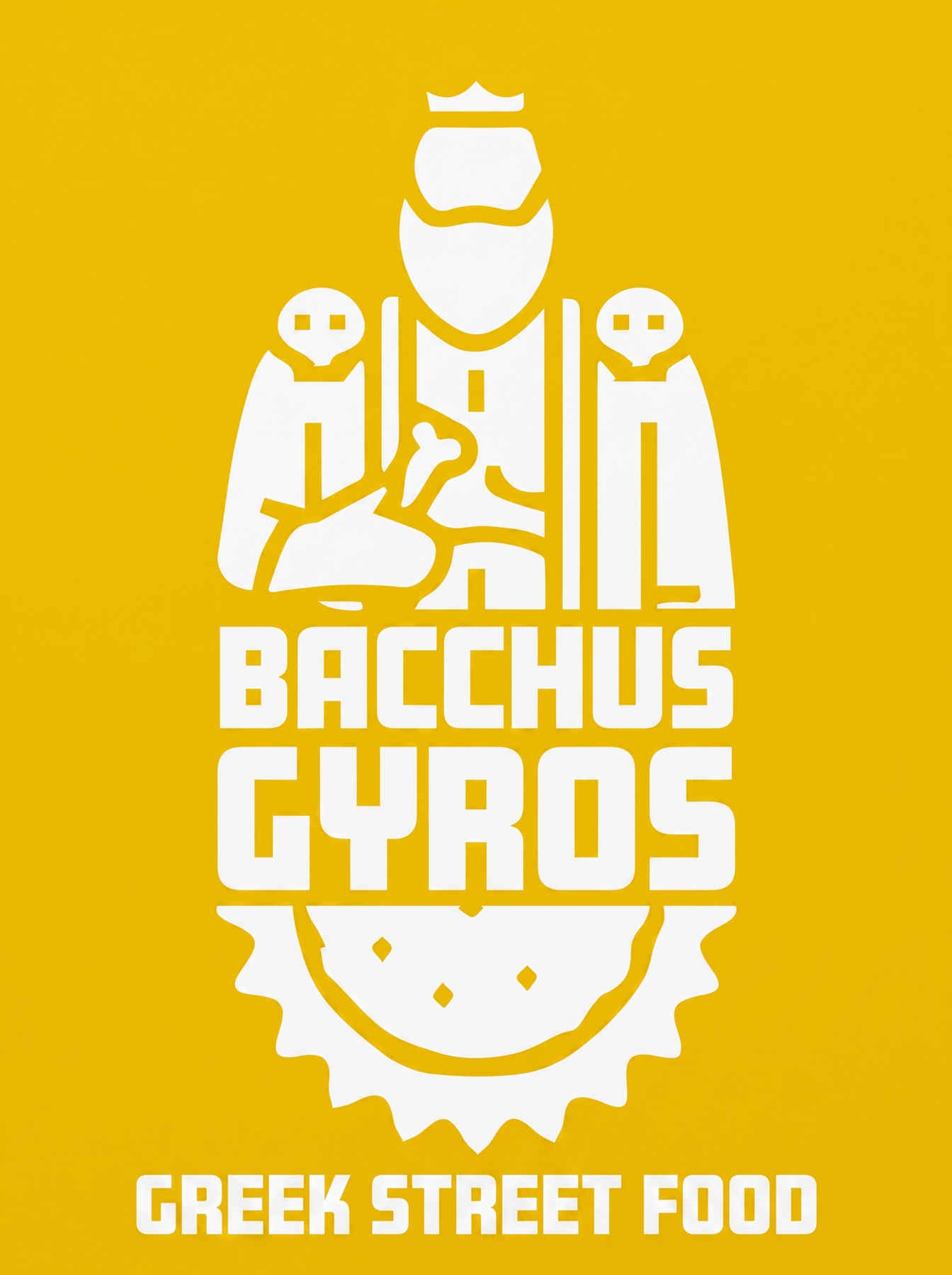 Logo Bacchus Gyros blanc sur fond jaune