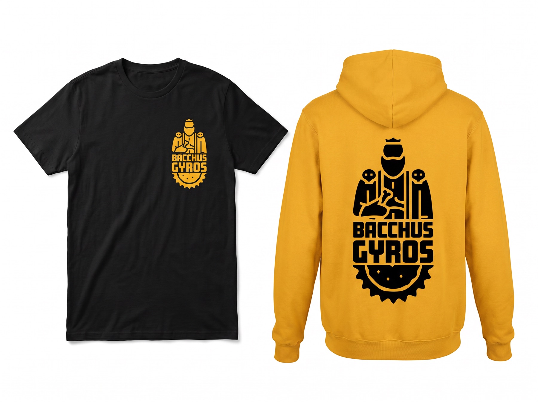 T-shirt noir et hoodie jaune au logo Bacchus Gyros