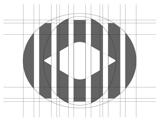 Grille de construction du logo DIVE : ellipse, cercles et strates superposés