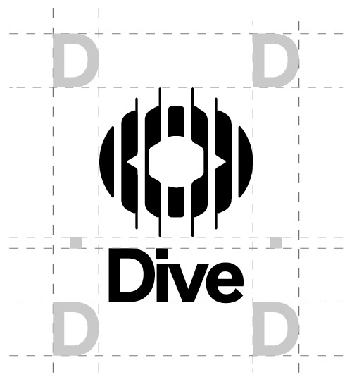 Zone de protection du logo DIVE, calée sur la lettre D aux quatre coins